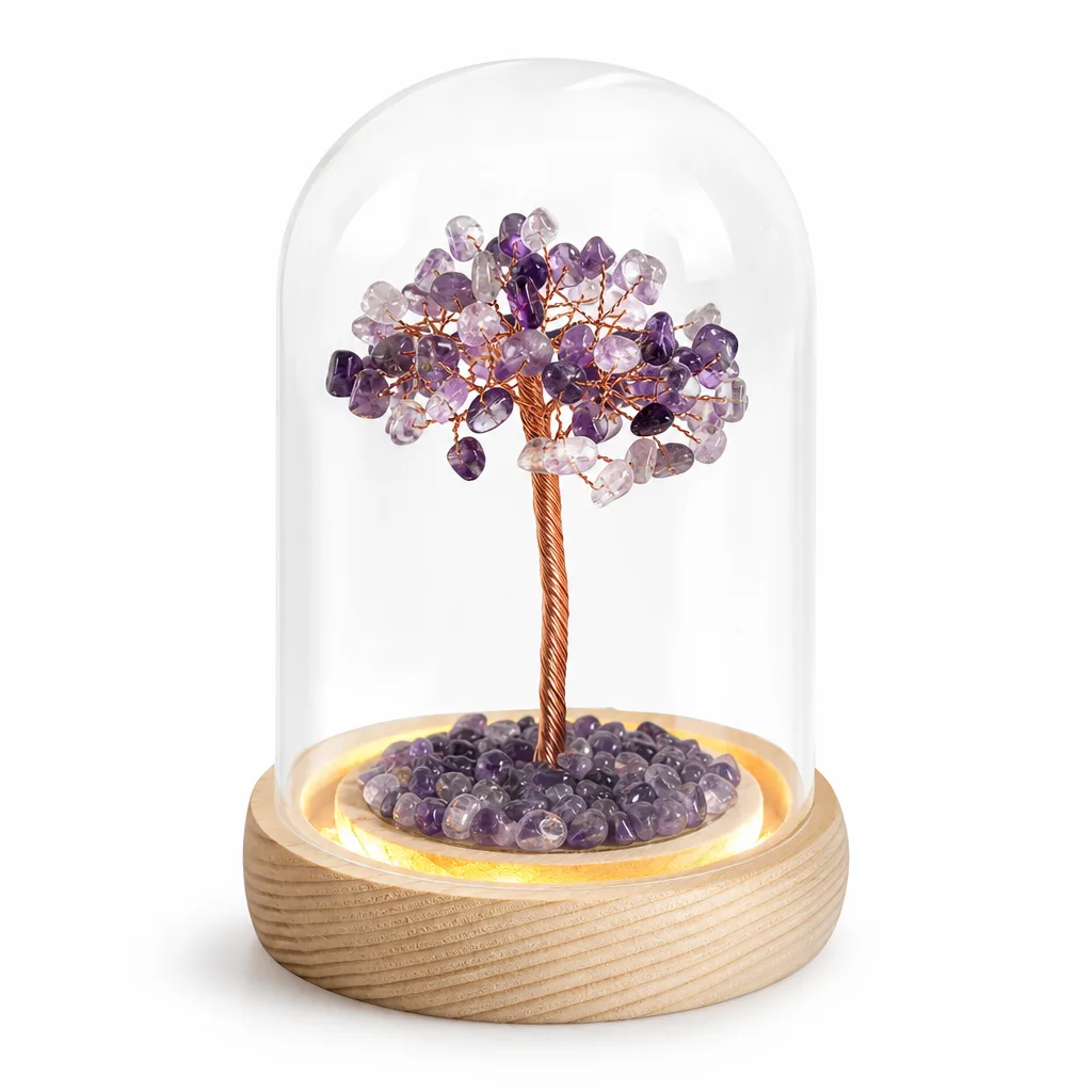 Crystal Tree Glass Dome Chakra Energy Decor for Altar & Office | Premium Metaphysical