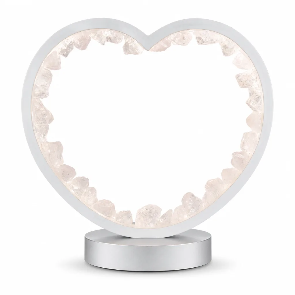 White Crystal Heart-Shaped Lamp – Handcrafted Chakra Healing Energy Light for Meditation, Yoga, Bedroom & Spiritual Gift