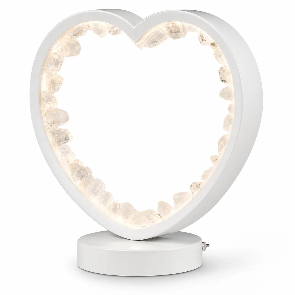 White Crystal Heart-Shaped Lamp – Handcrafted Chakra Healing Energy Light for Meditation, Yoga, Bedroom & Spiritual Gift