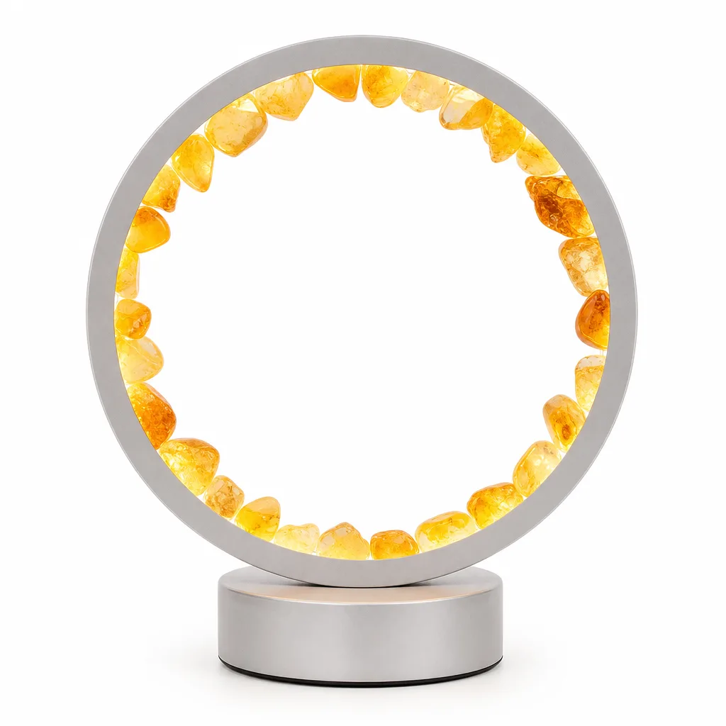 Citrine Crystal Round Lamp – Handcrafted Healing Energy for Meditation, Yoga & Home Decor