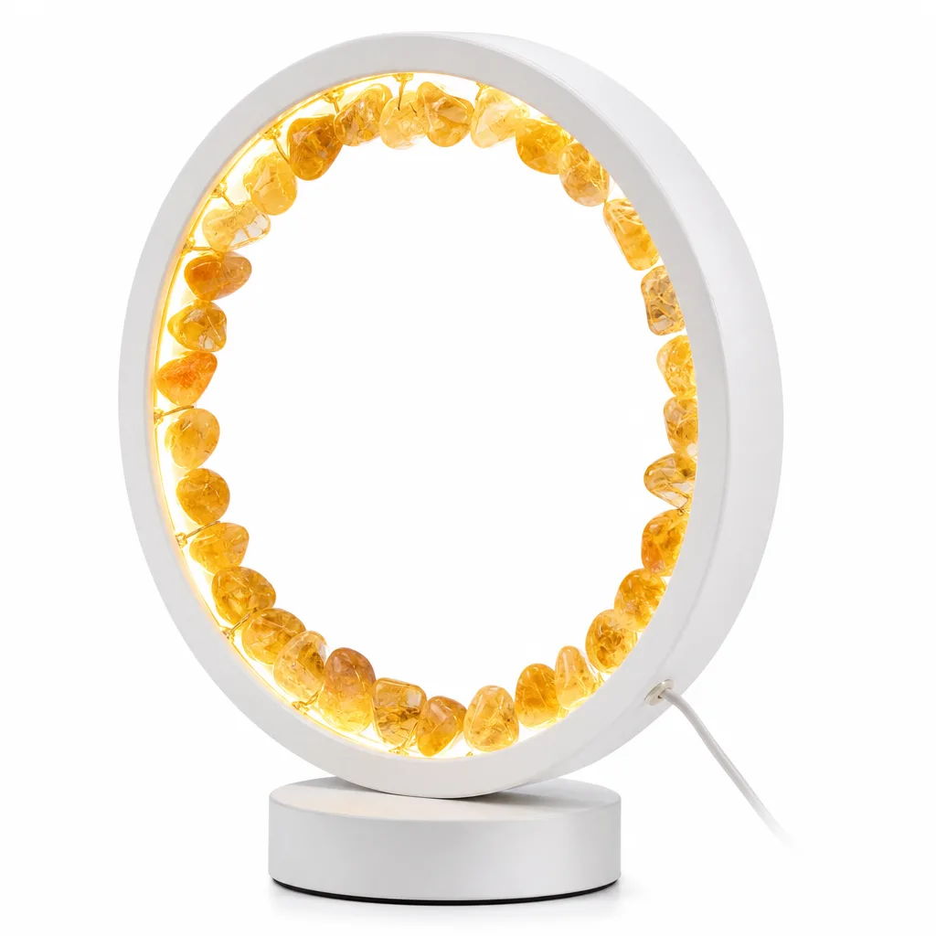 Citrine Crystal Round Lamp – Handcrafted Healing Energy for Meditation, Yoga & Home Decor