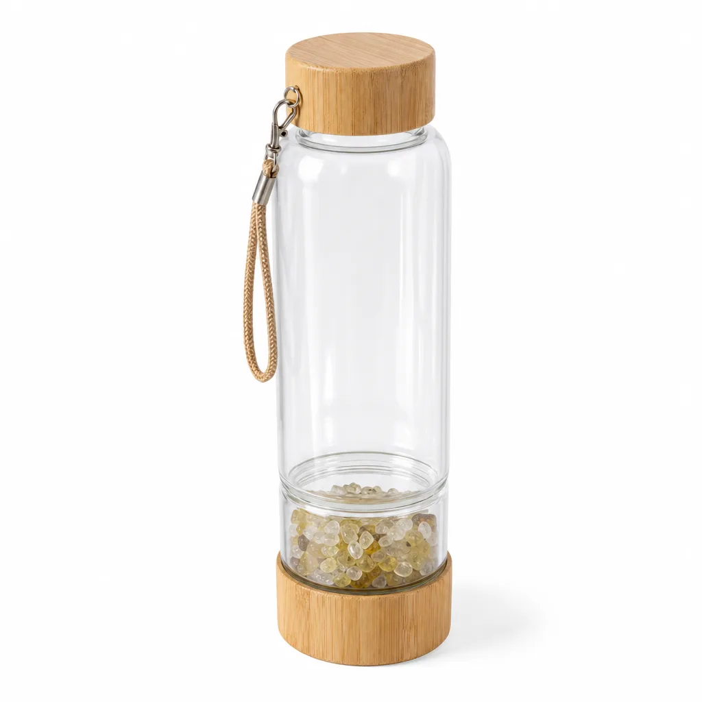 Crystal Gravel Energy Glass with Bamboo Lid – Handcrafted Chakra Healing & Protection for Meditation, Yoga, Bedroom, Office, and Spiritual Gifts Collection