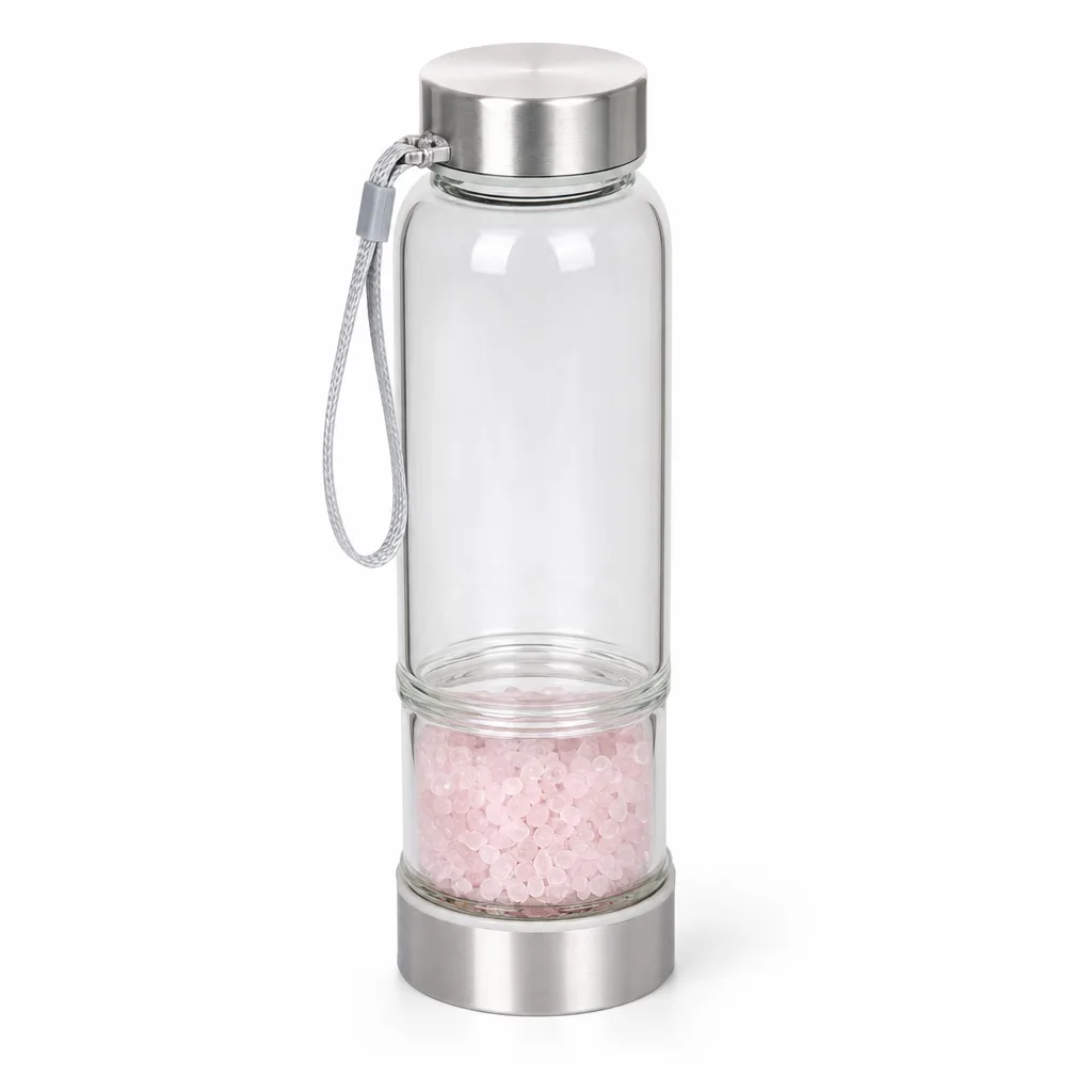 Premium Crystal Chips Energy Glass Cup with Metal Lid – Healing Chakra Protection for Meditation, Yoga, Office & Spiritual Gift Collection