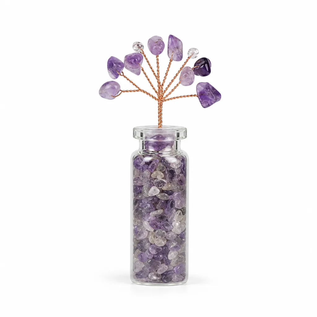 Premium Handcrafted Crystal Wish Bottle Tree for Chakra Healing Energy Protection in Meditation Yoga Bedroom Office Altar Decor