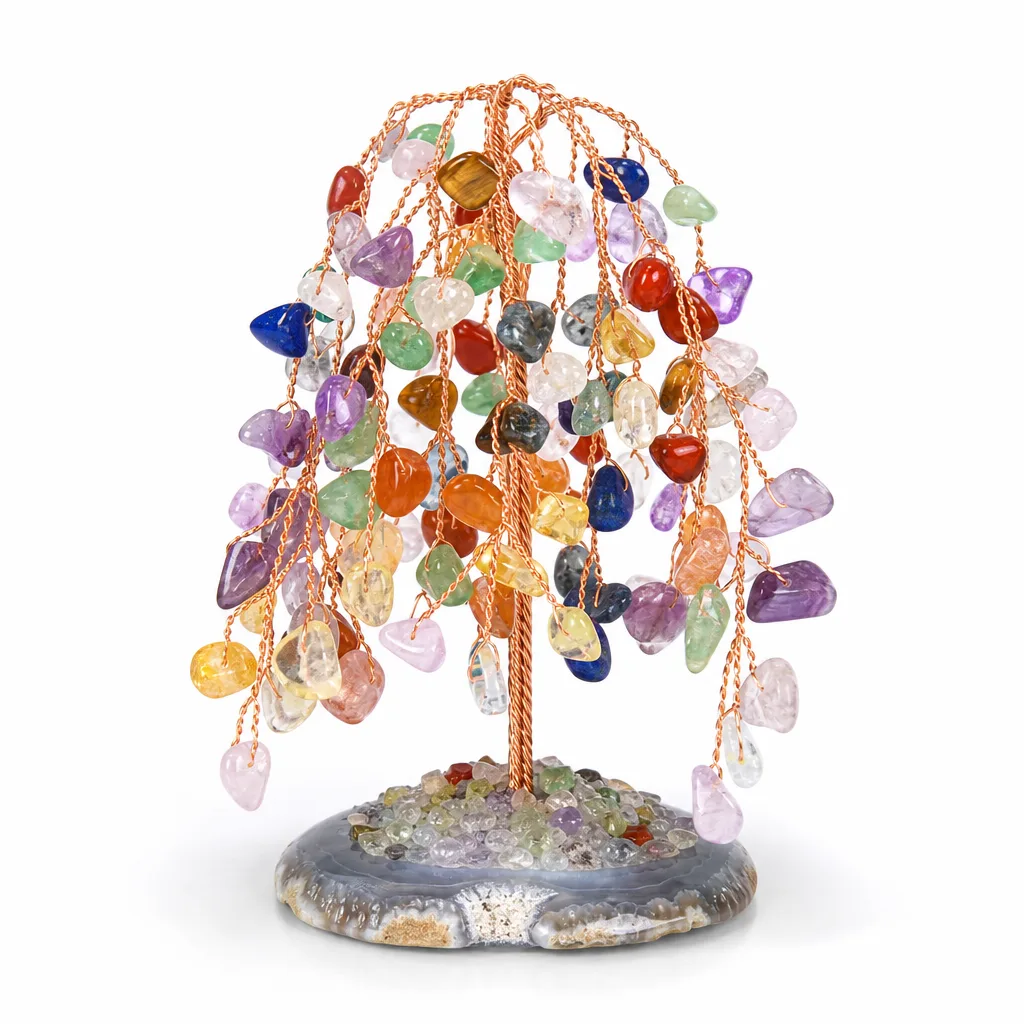 Crystal Tree on Agate Base – Handcrafted Chakra Healing Energy Decor for Meditation, Office & Spiritual Gift Collection