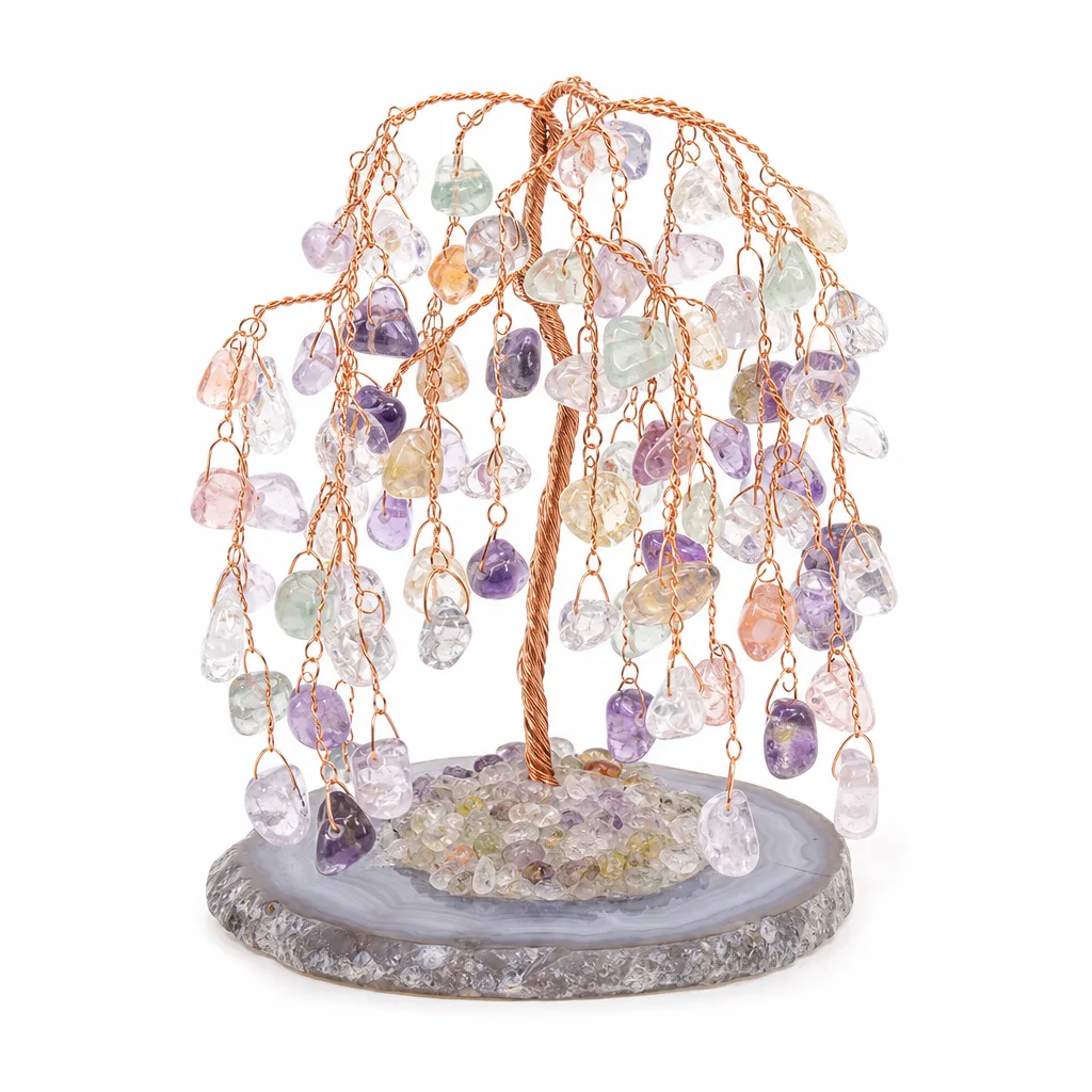 Crystal Tree on Agate Base – Handcrafted Chakra Healing Energy Decor for Meditation, Office & Spiritual Gift Collection