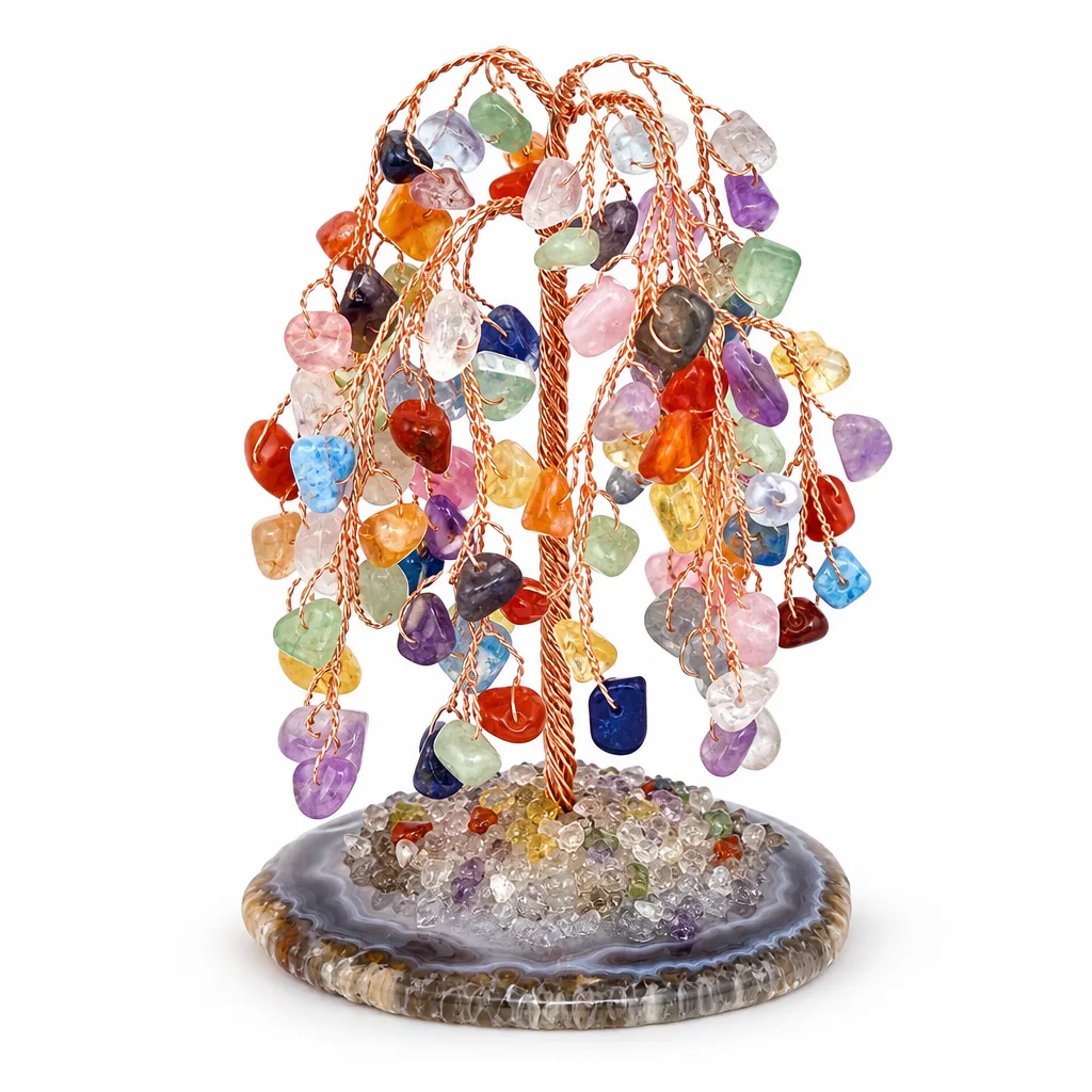 Crystal Tree Decor on Agate Base – Handcrafted Chakra Healing Energy for Meditation, Yoga, Living Room & Spiritual Gift Collection