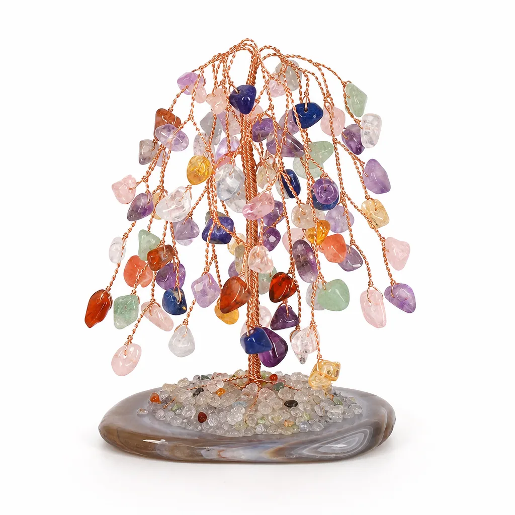 Willow-Shaped Agate Crystal Tree – Handcrafted Chakra Healing Energy Decor for Meditation, Yoga & Home