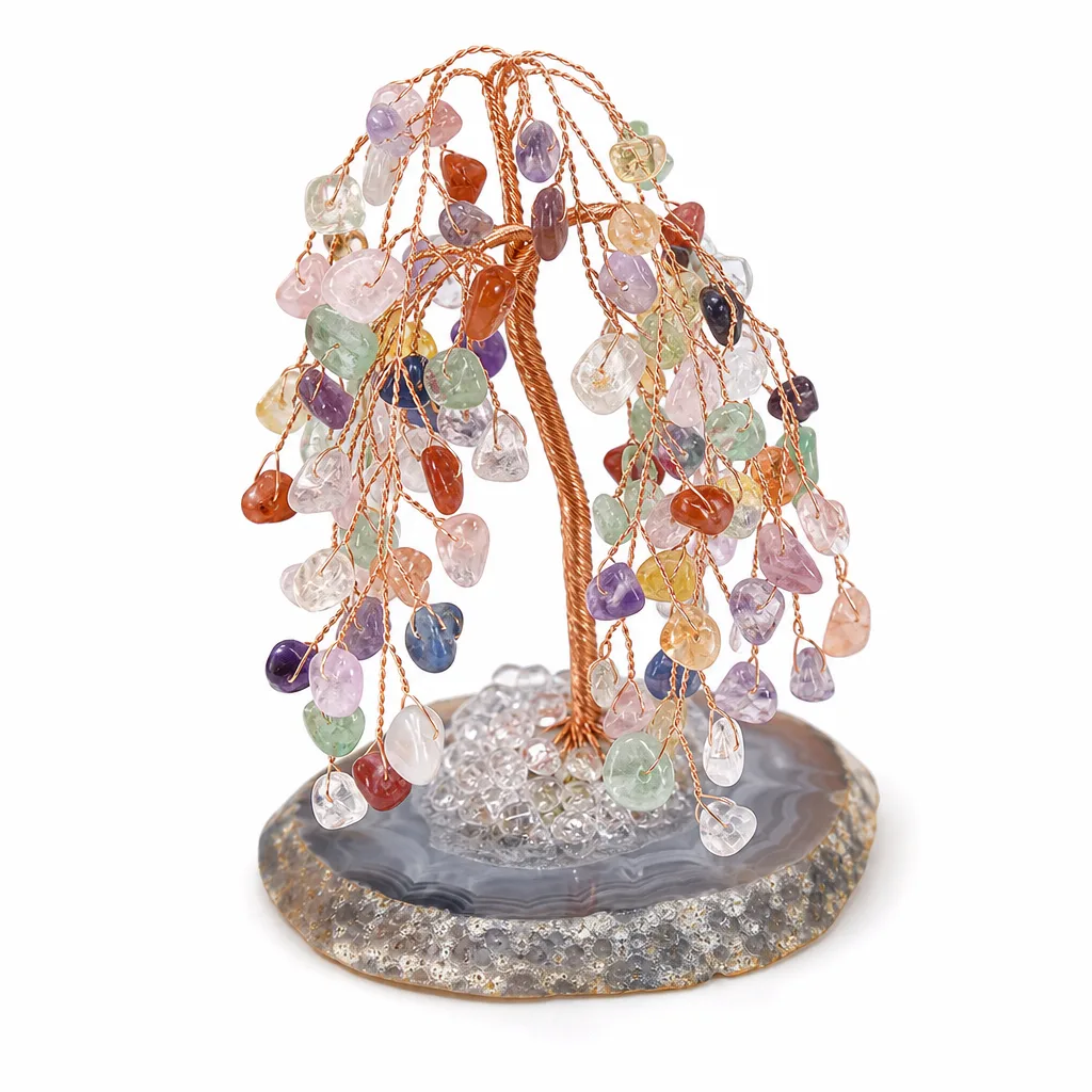 Crystal Tree on Willow Agate Base – Handcrafted Chakra Healing Energy Decor for Meditation, Yoga, Office & Spiritual Gift