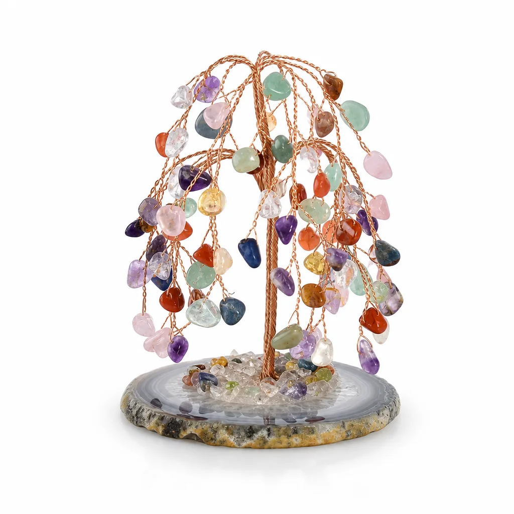 Premium Crystal Tree on Willow Agate Base – Chakra Healing Energy & Protection for Meditation, Yoga, Office, Spiritual Gift Collection