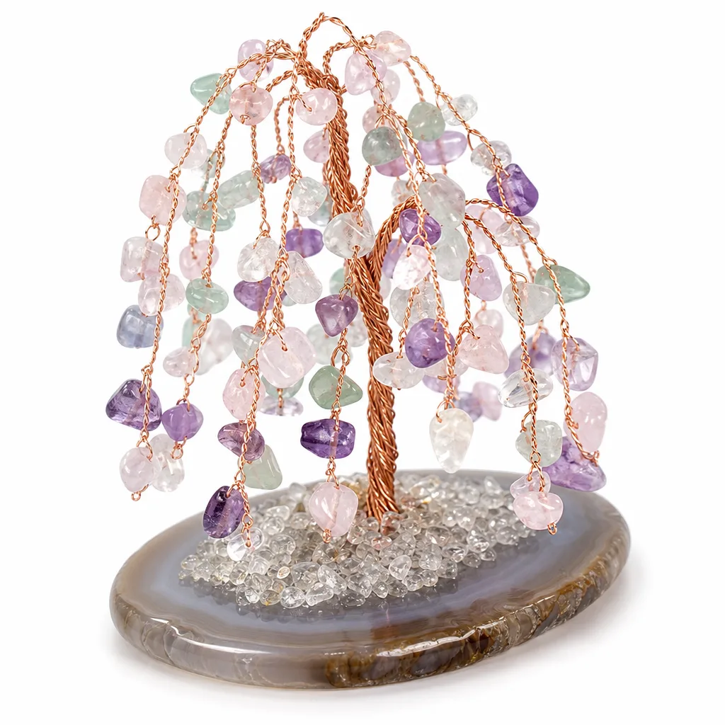 Premium Crystal Tree on Willow Agate Base – Chakra Healing Energy & Protection for Meditation, Yoga, Office, Spiritual Gift Collection