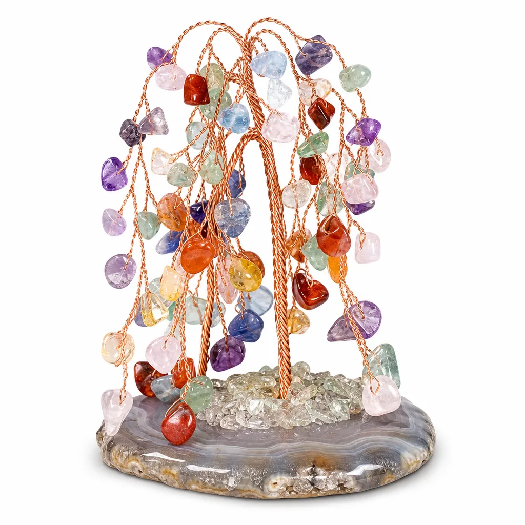 Crystal Tree on Agate Base – Chakra Energy & Protection Decor for Meditation, Office & Altar | Premium Handcrafted Metaphysical Collection
