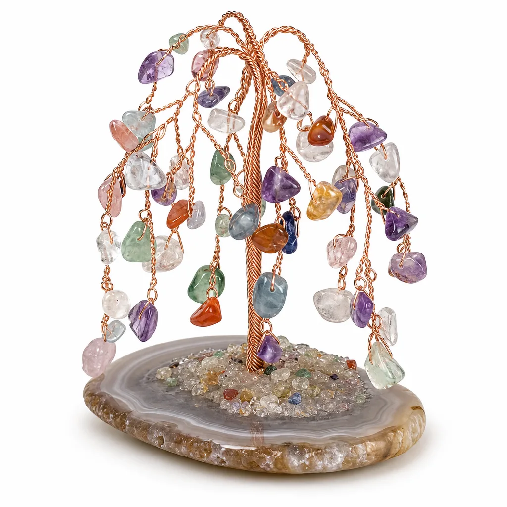 Crystal Tree on Agate Base – Chakra Energy & Protection Decor for Meditation, Office & Altar | Premium Handcrafted Metaphysical Collection