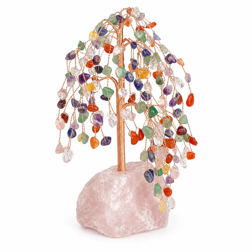 Premium Handcrafted Crystal Tree with Raw Stone Base – Chakra Healing Energy Protection Decor for Meditation, Office & Altar Collection