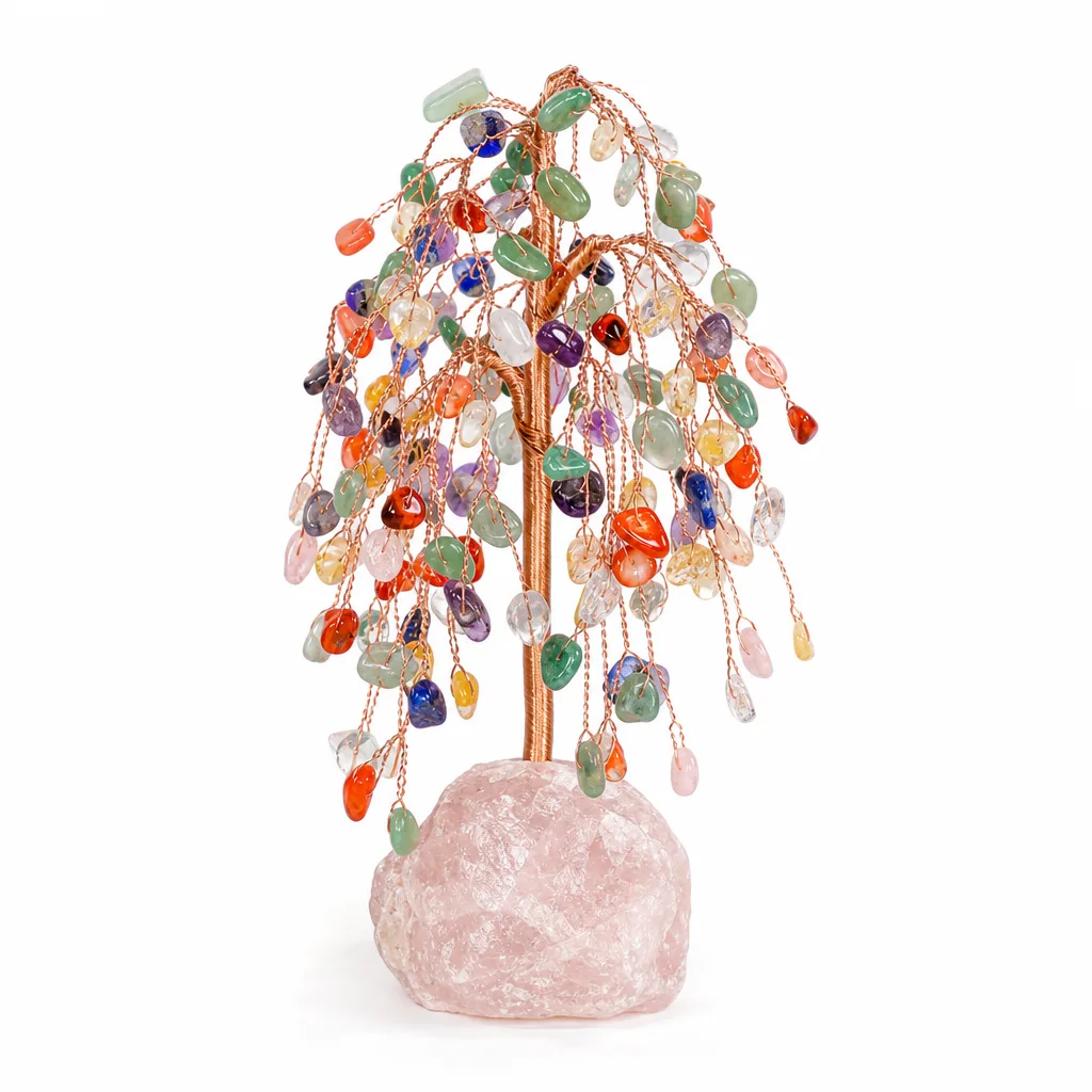 Willow Crystal Tree with Raw Stone Base – Handcrafted Chakra Healing Energy Decor for Meditation, Yoga & Spiritual Gift