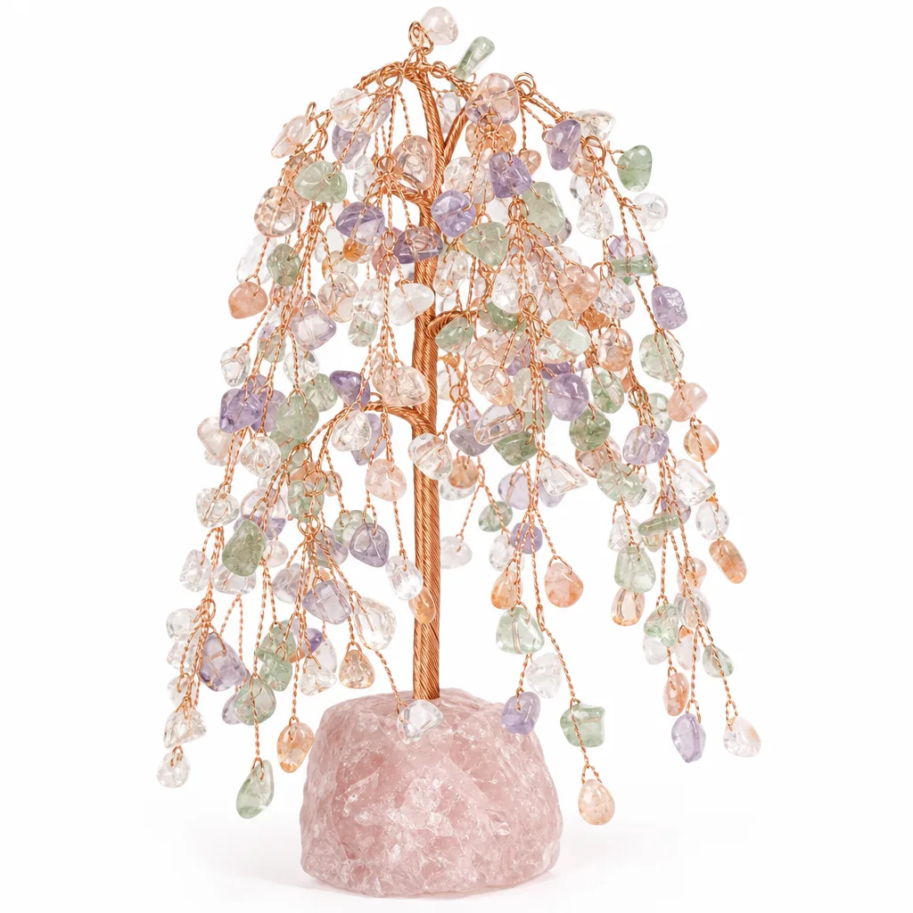Willow Crystal Tree with Raw Stone Base – Handcrafted Chakra Healing Energy Decor for Meditation, Yoga & Spiritual Gift