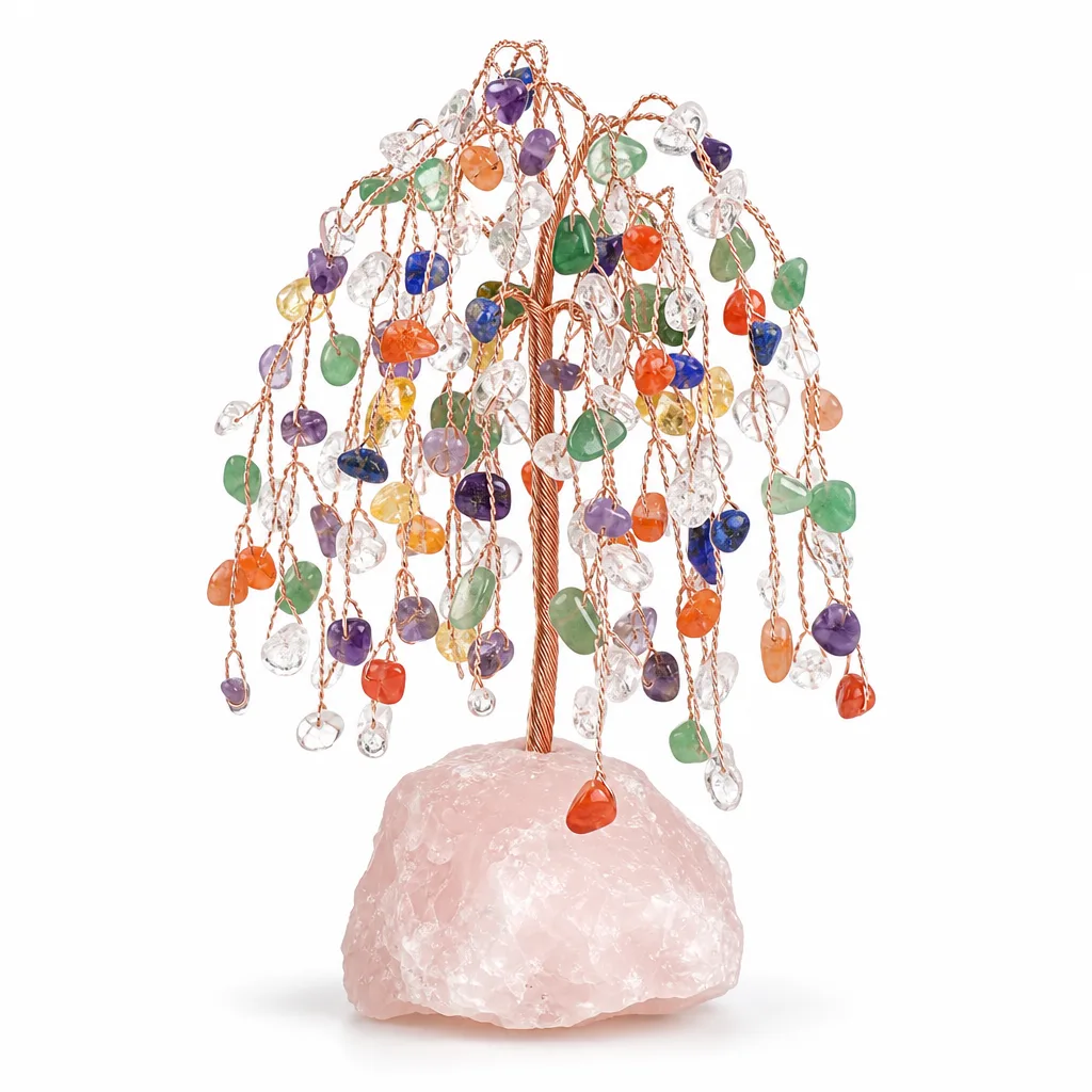 Premium Handcrafted Crystal Tree on Raw Stone Base – Chakra Healing Energy for Meditation, Yoga, Home & Spiritual Gifts