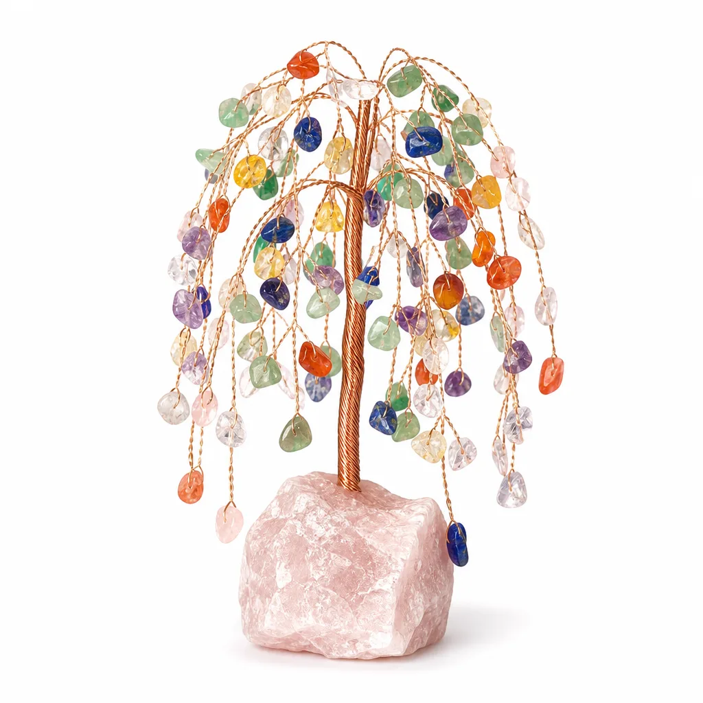 Willow Crystal Tree with Raw Stone Base – Handcrafted Healing Chakra Energy for Meditation, Yoga, Bedroom, Office & Spiritual Gift Collection