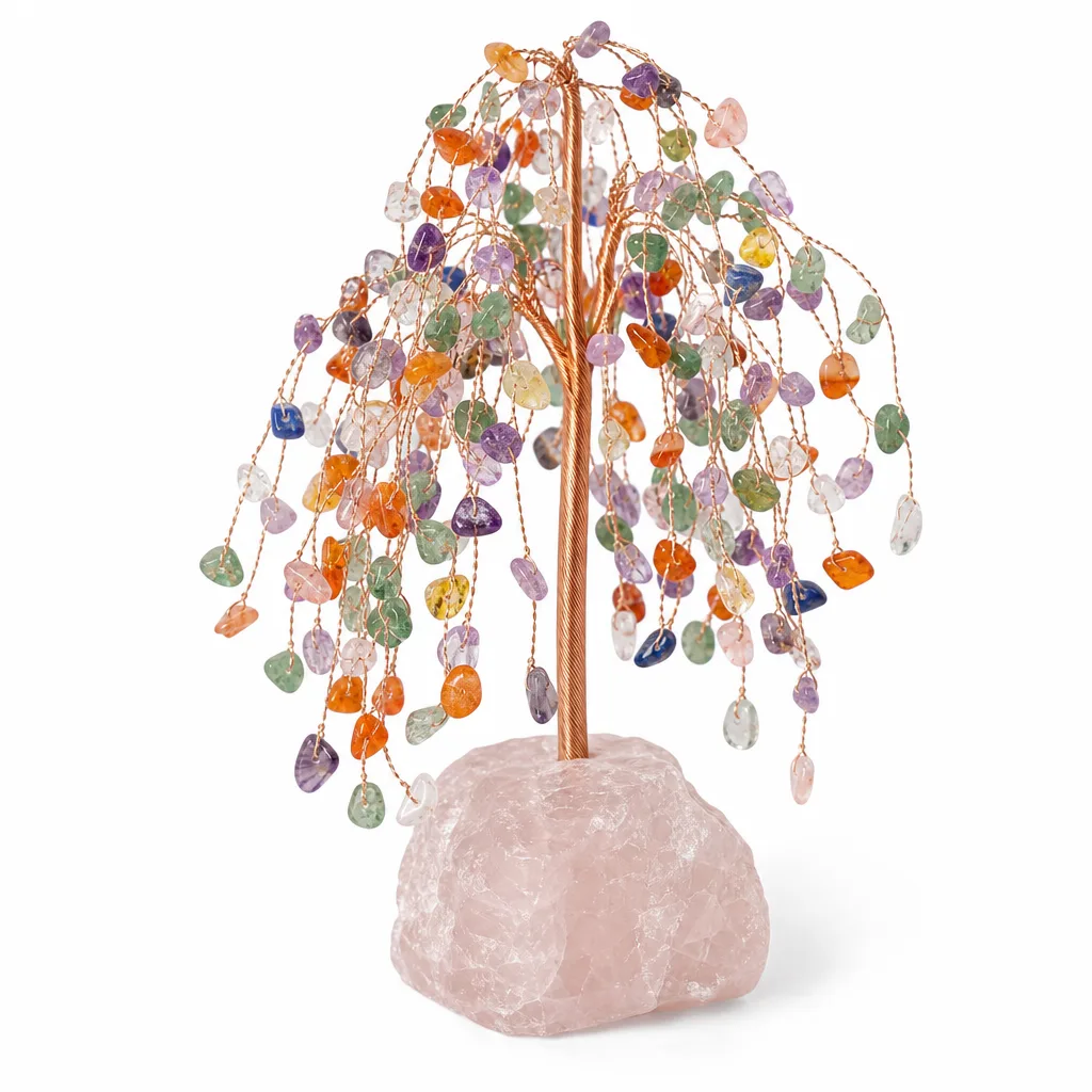 Willow Crystal Tree with Raw Stone Base – Handcrafted Healing Chakra Energy for Meditation, Yoga, Bedroom, Office & Spiritual Gift Collection