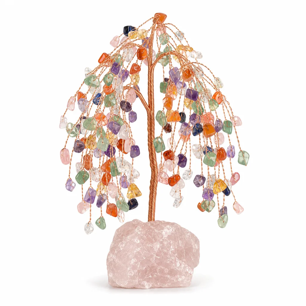 Premium Handcrafted Crystal Tree with Raw Stone Base for Chakra Healing & Meditation Decor Collection