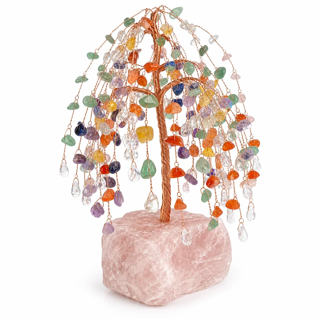 Premium Handcrafted Crystal Tree with Raw Stone Base for Chakra Healing & Meditation Decor Collection