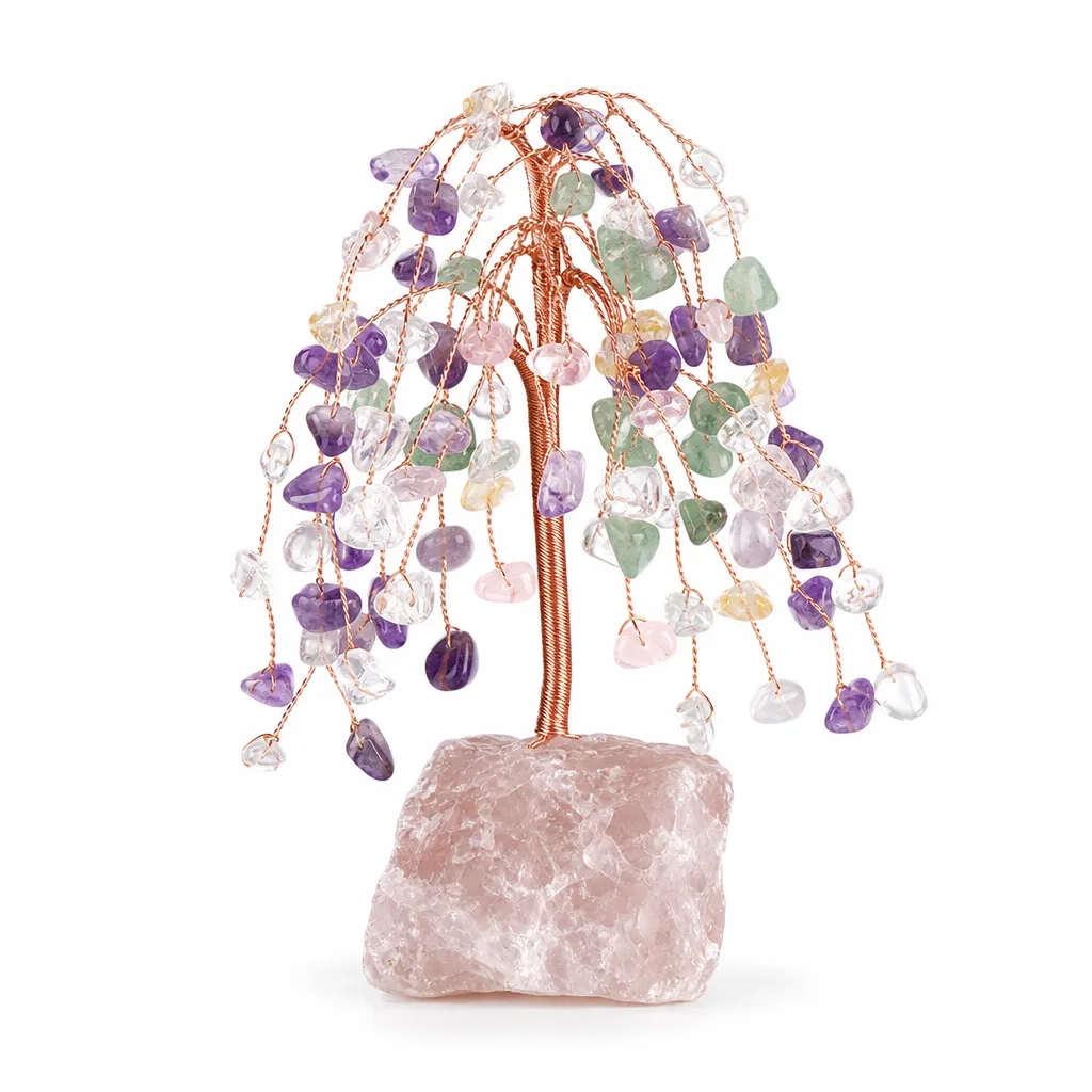 Willow Crystal Tree with Raw Stone Base – Handcrafted Healing Energy Decor for Meditation, Yoga, and Spiritual Gifts