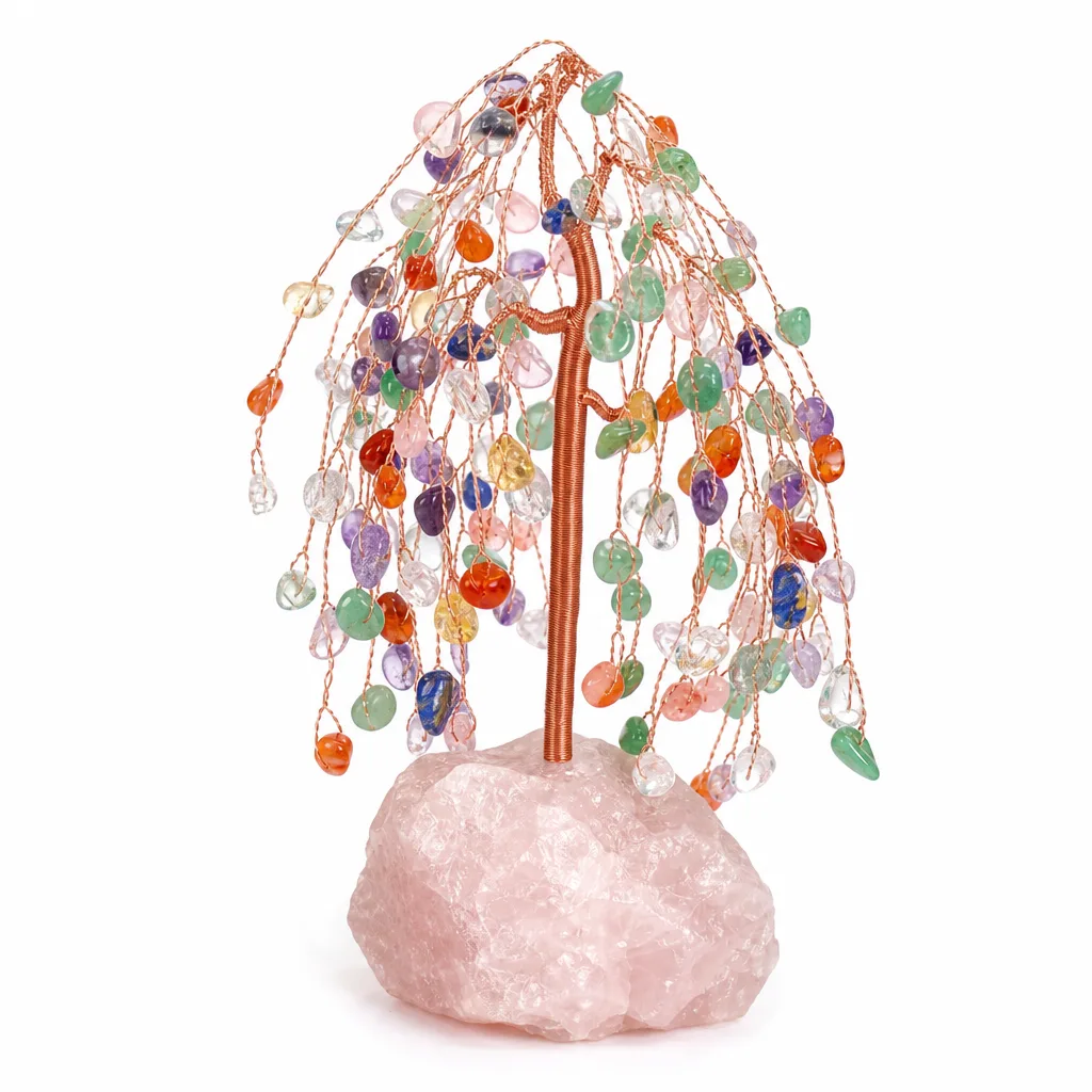 Willow Crystal Tree with Raw Stone Base – Handcrafted Healing Energy Decor for Meditation, Yoga, and Spiritual Gifts