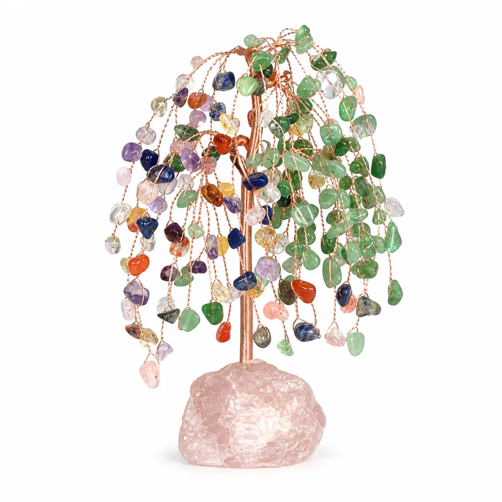 Crystal Healing Willow Tree with Raw Stone Base – Handcrafted Energy Decor for Meditation, Office, and Spiritual Gift Collection