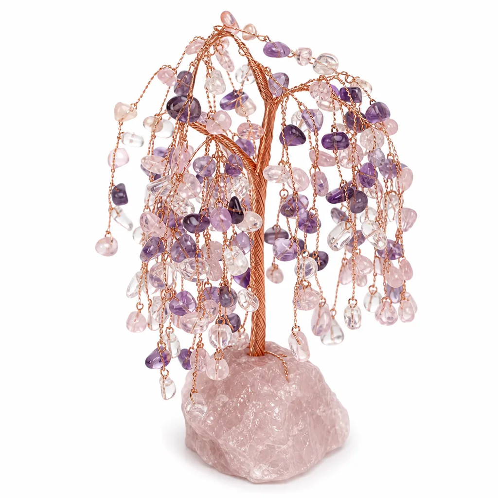 Crystal Healing Willow Tree with Raw Stone Base – Handcrafted Energy Decor for Meditation, Office, and Spiritual Gift Collection