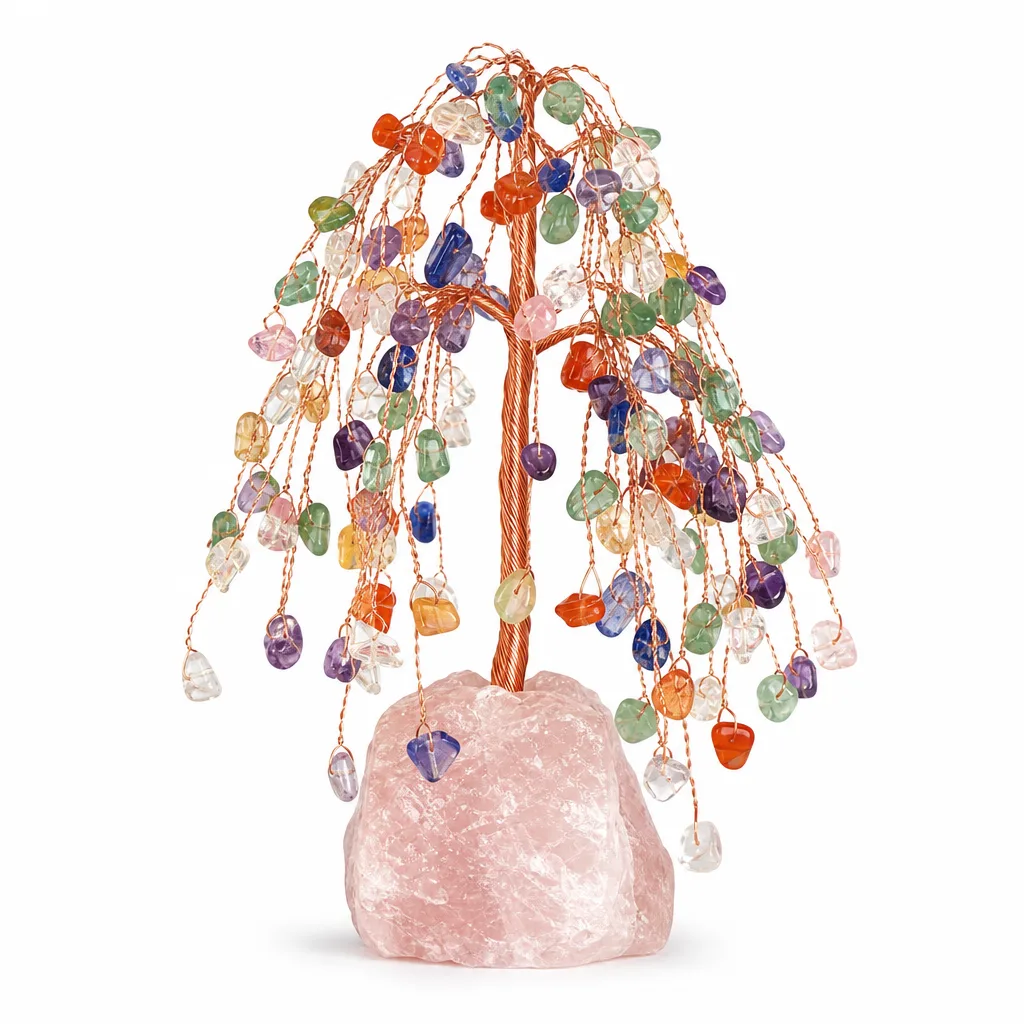 Premium Handcrafted Crystal Tree with Raw Stone Base Chakra Energy Protection Decor for Meditation & Office | Metaphysical Willow Collection