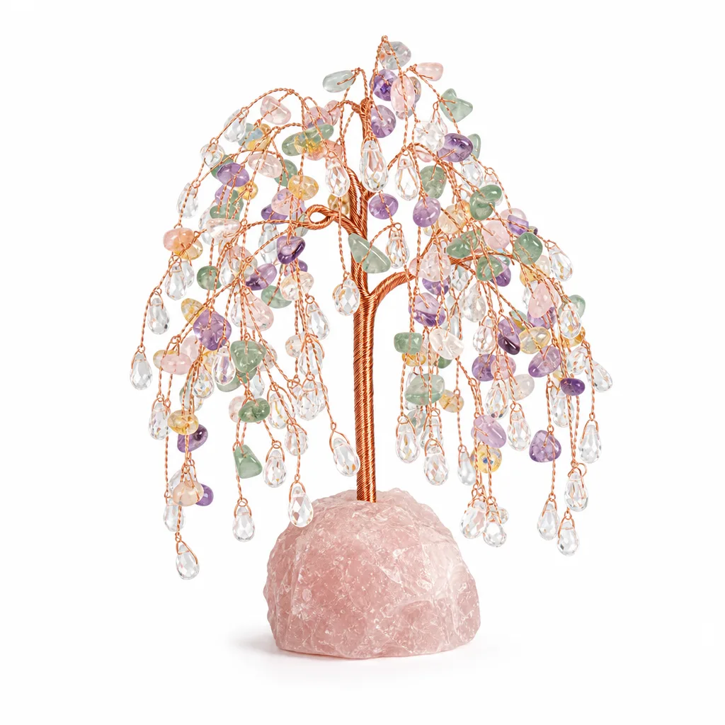 Premium Handcrafted Crystal Tree with Raw Stone Base Chakra Energy Protection Decor for Meditation & Office | Metaphysical Willow Collection