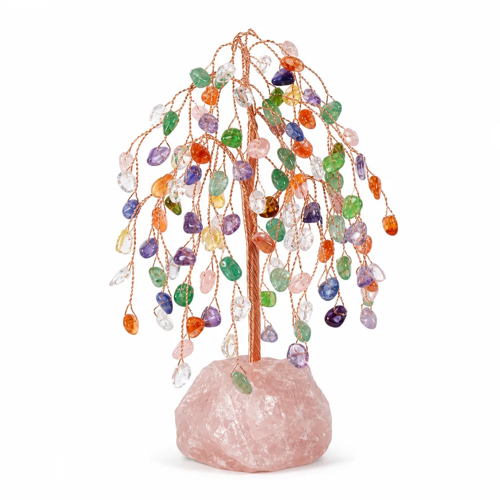 Willow-Style Crystal Tree with Raw Stone Base – Handcrafted Quartz for Chakra Healing, Energy Protection, Meditation & Spiritual Gift