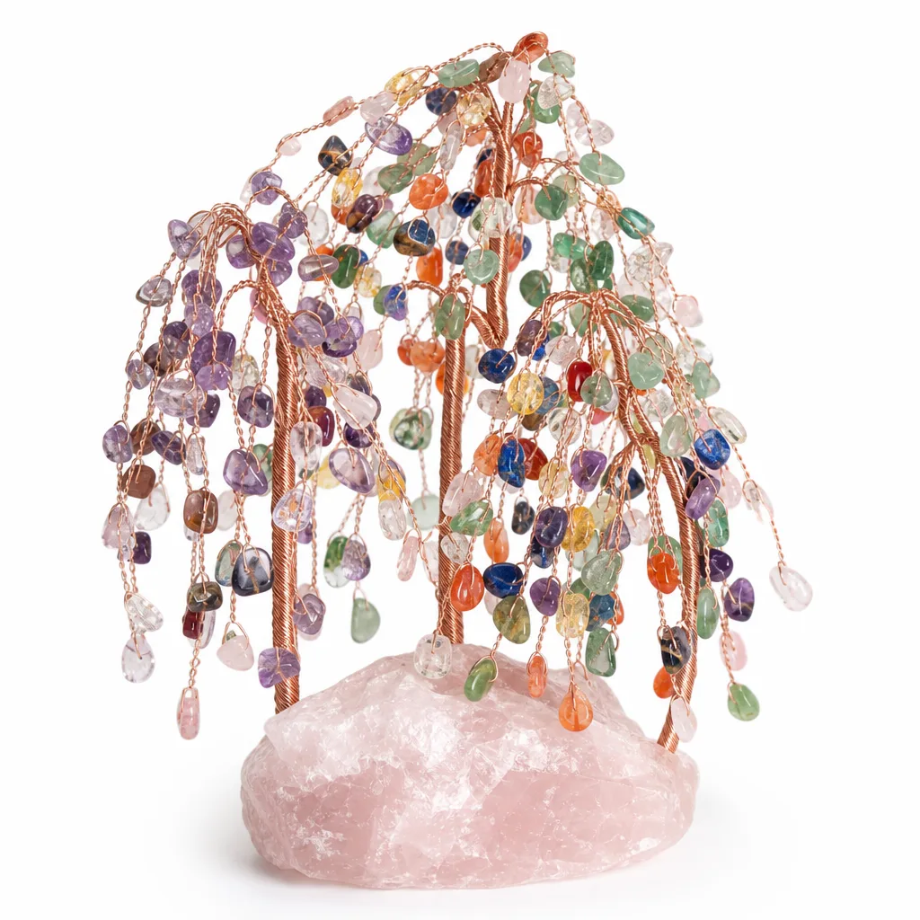 Willow Crystal Tree with Raw Stone Base – Handcrafted Healing Energy Decor for Meditation, Office & Altar | Premium Metaphysical Collection