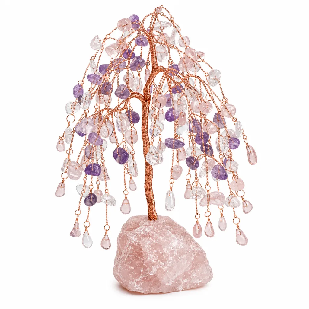 Willow Crystal Tree Raw Stone Base Premium Handcrafted Chakra Healing Decor for Meditation Office Living Room | Metaphysical Collection