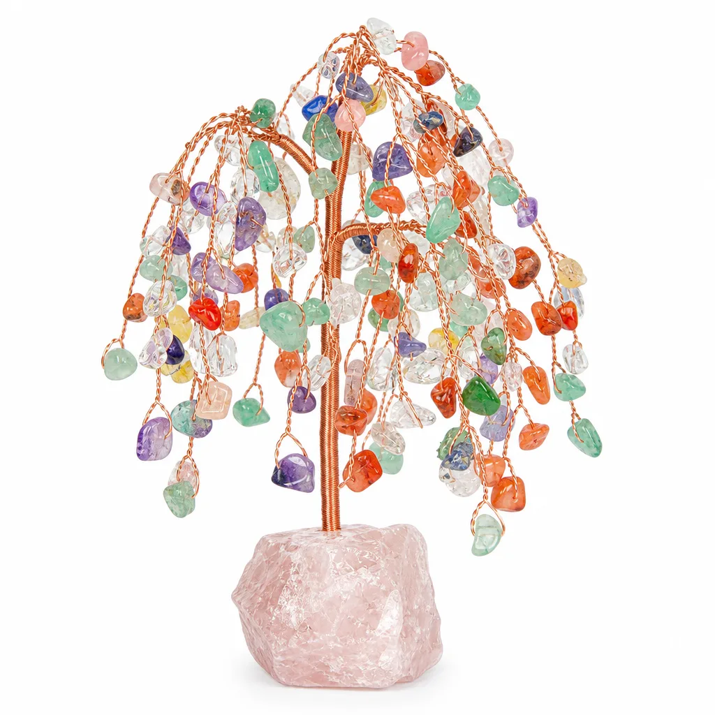 Premium Handcrafted Crystal Tree on Raw Stone Base for Chakra Healing, Meditation, Yoga, and Spiritual Gift Decor