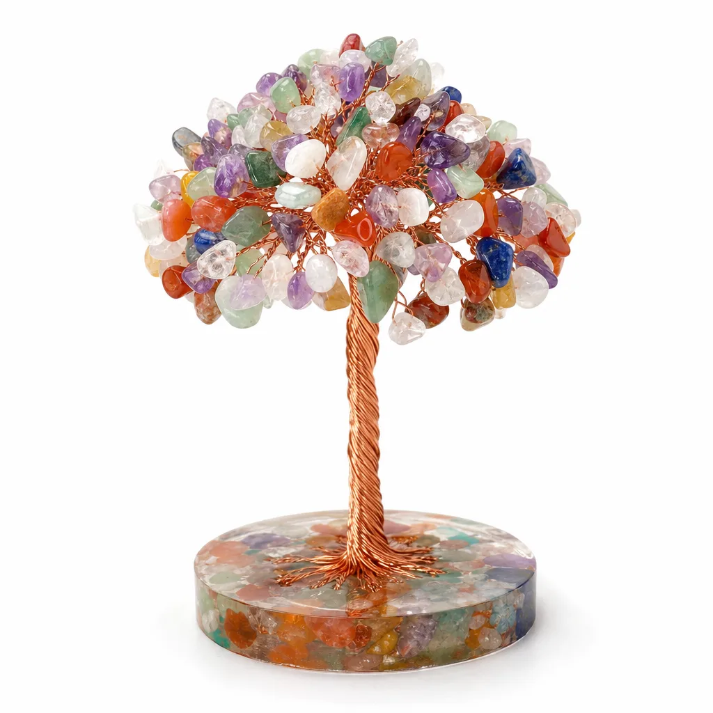 Colored Agate Slice Crystal Tree on Resin Base – Handcrafted Healing Energy Decor for Meditation, Office, and Spiritual Gift Premium Collection