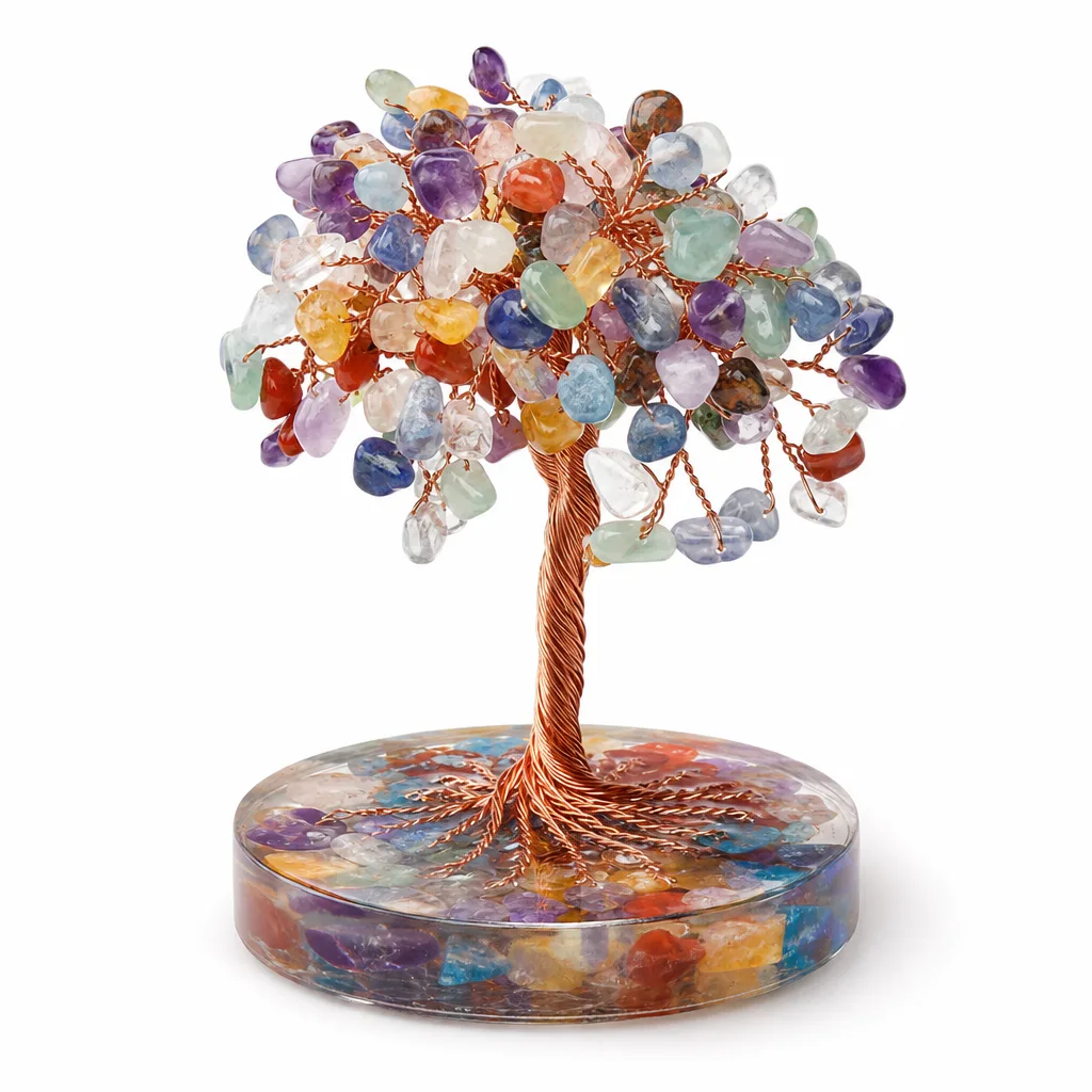 Colored Agate Slice Crystal Tree on Resin Base – Handcrafted Healing Energy Decor for Meditation, Office, and Spiritual Gift Premium Collection