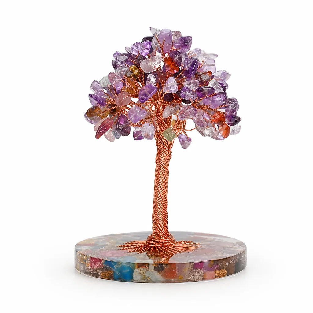 Premium Colored Agate Crystal Tree on Resin Base – Handcrafted Chakra Healing Decor for Meditation, Yoga, Office & Spiritual Gifts