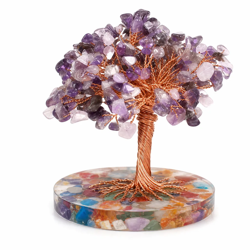 Premium Colored Agate Crystal Tree on Resin Base – Handcrafted Chakra Healing Decor for Meditation, Yoga, Office & Spiritual Gifts