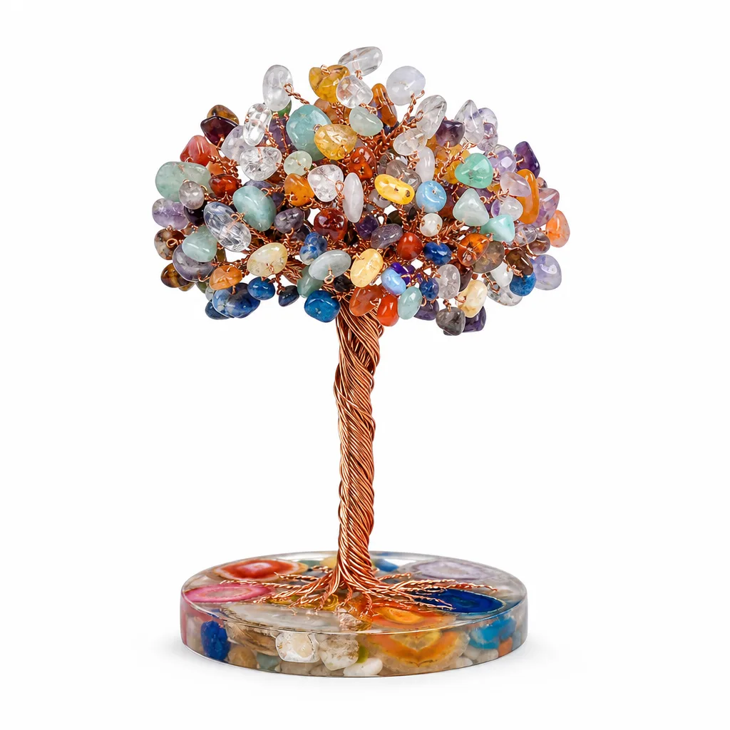 Premium Colored Agate Crystal Tree on Resin Base – Handcrafted Chakra Healing Energy Protection Decor for Meditation, Yoga, Bedroom, Office & Living Room | Metaphysical C