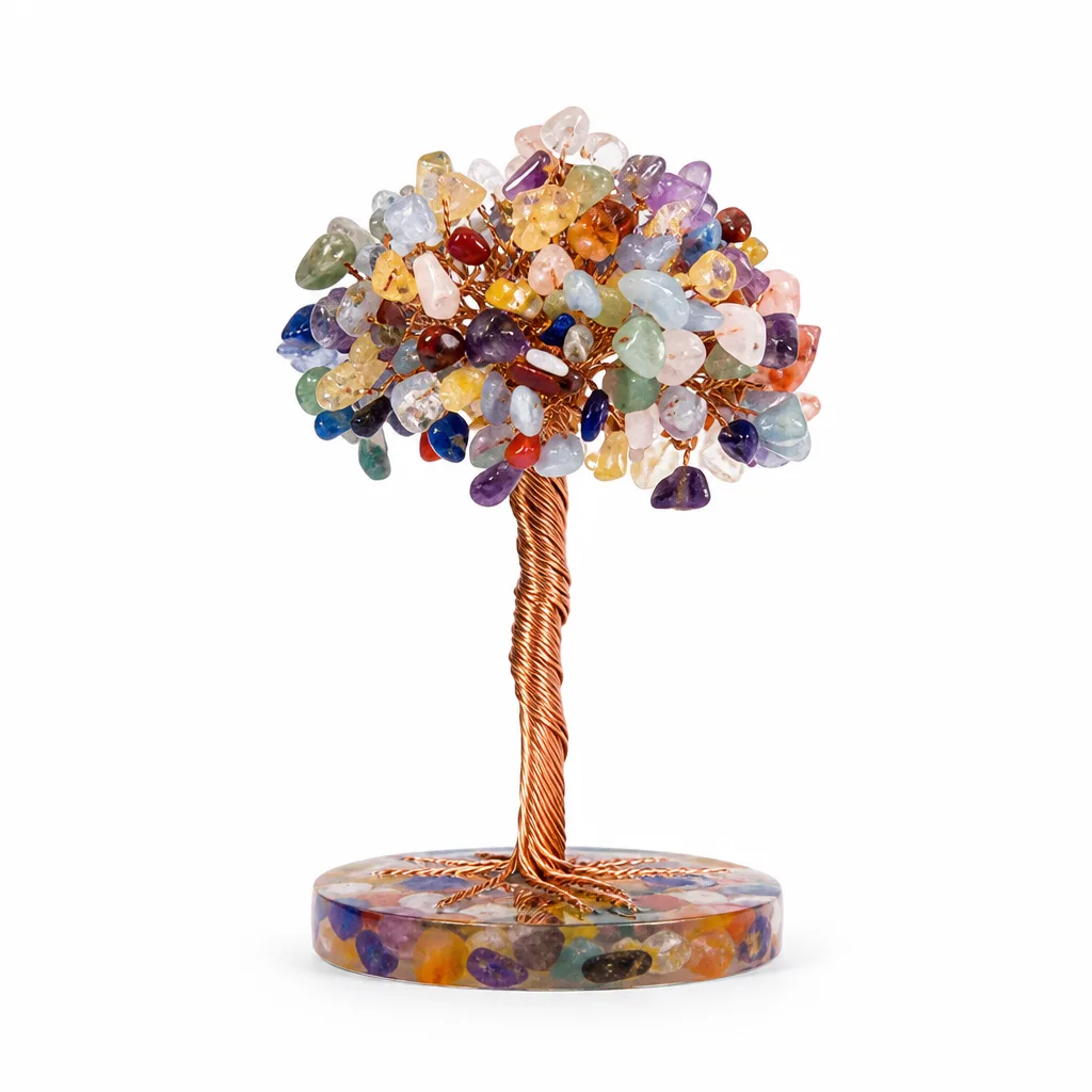 Premium Colored Agate Crystal Tree on Resin Base for Chakra Healing Meditation Yoga Office Decor