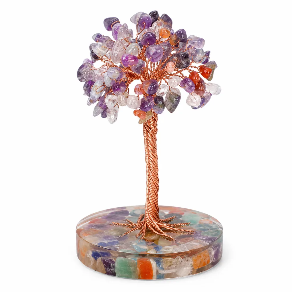Premium Colored Agate Crystal Tree on Resin Base for Chakra Healing Meditation Yoga Office Decor