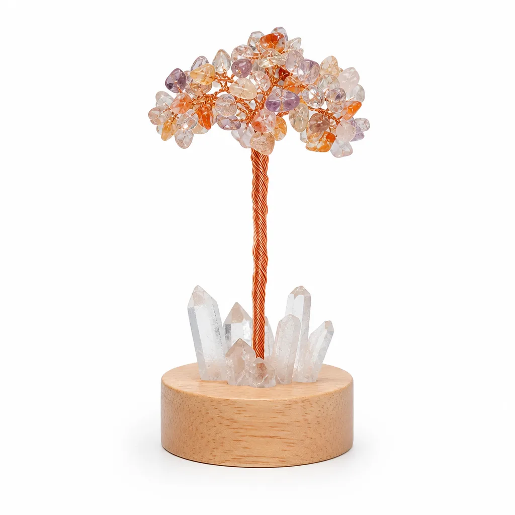 Crystal Tree Night Light with Natural Crystal Spikes & Crushed Stone Chakra Healing Energy Decor for Meditation Bedroom Office | Premium Handcrafted Metaphysical Collecti