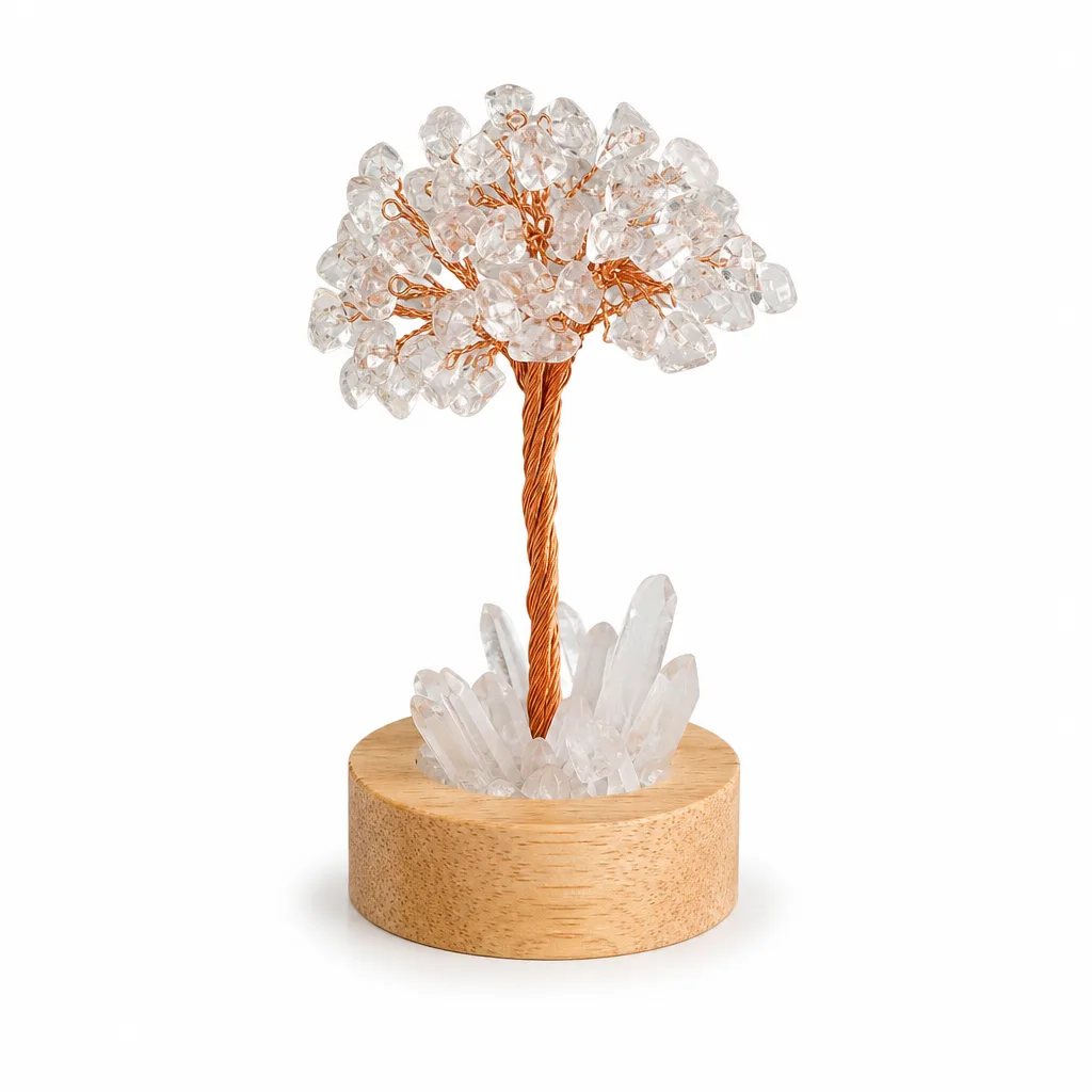 Crystal Tree Night Light with Natural Crystal Spikes & Crushed Stone Chakra Healing Energy Decor for Meditation Bedroom Office | Premium Handcrafted Metaphysical Collecti