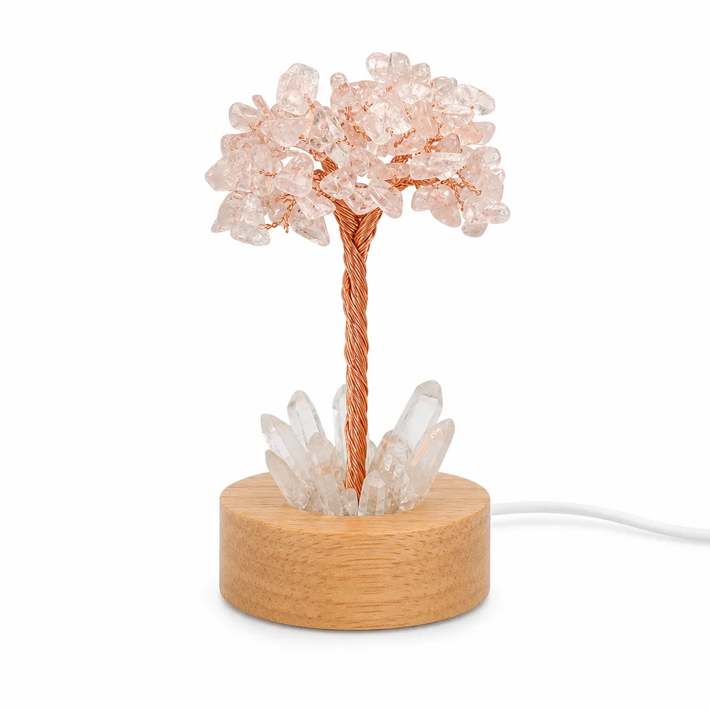 Creative Crystal Tree Night Light with Crushed Stone & Crystal Spikes, Chakra Healing Energy Protection Decor for Meditation, Yoga, Bedroom, Office & Altar | Premium Hand