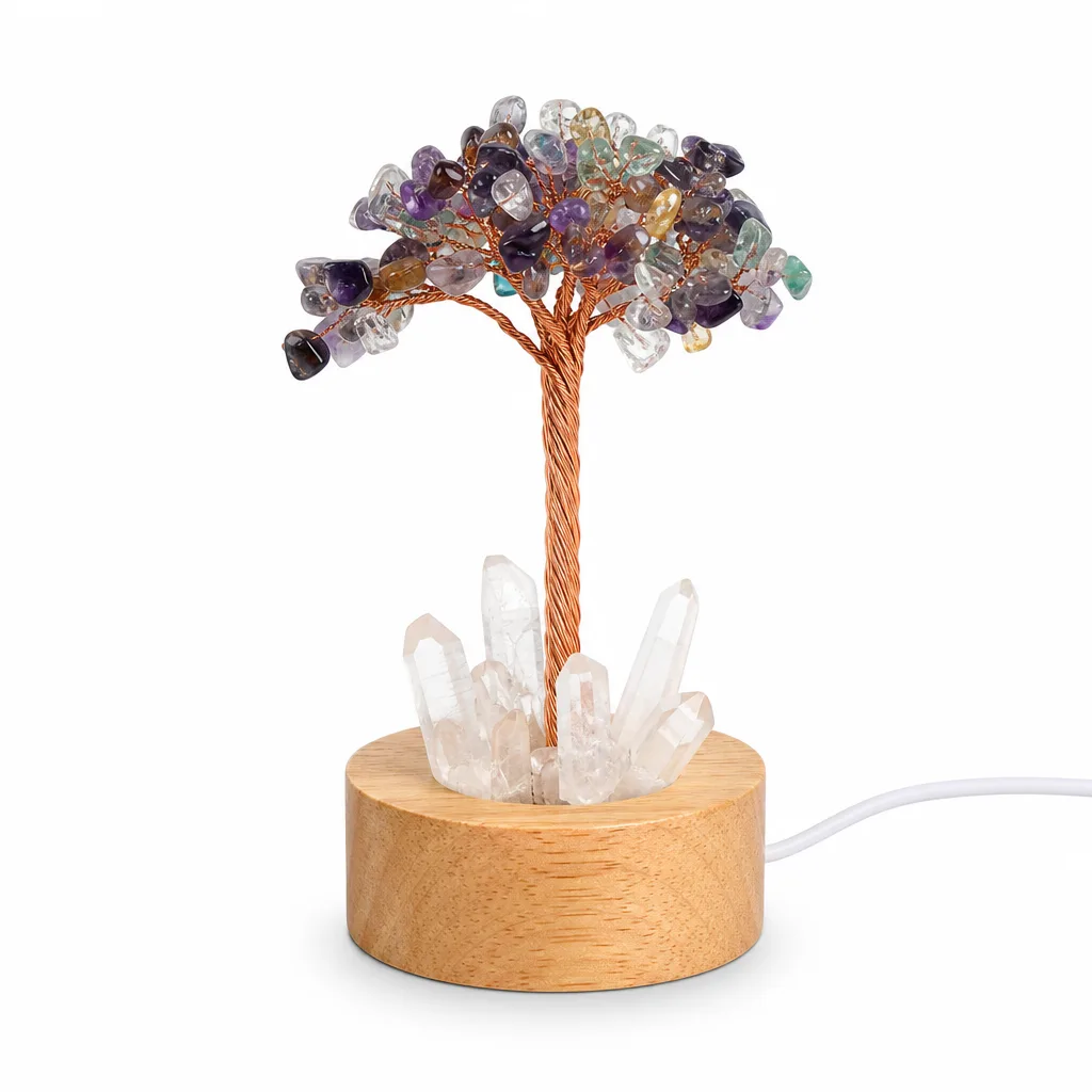 Crystal Tree Night Light with Crushed Stone & Spikes – Handcrafted Chakra Healing Energy Lamp for Meditation, Bedroom & Office Decor