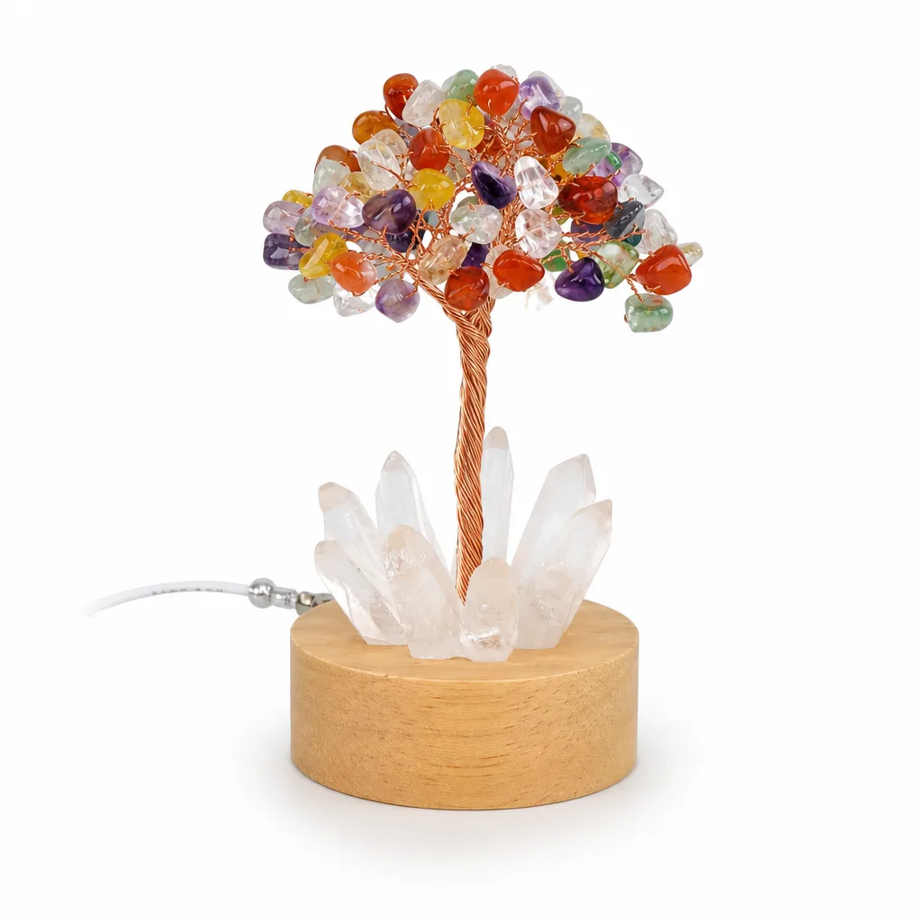 Crystal Tree Night Light with Crushed Stone & Spikes – Handcrafted Chakra Healing Energy Lamp for Meditation, Bedroom & Office Decor