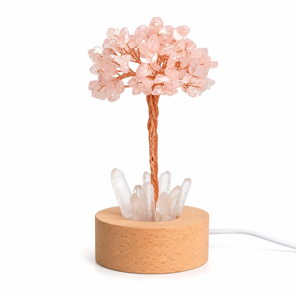 Creative Crystal Tree Night Light with Crushed Stone and Crystal Spikes – Handcrafted Chakra Healing Energy Decor for Meditation Bedroom Office Wellness Spaces