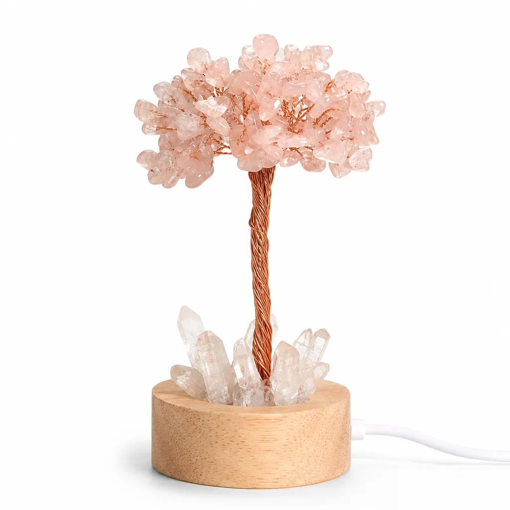 Creative Crystal Tree Night Light with Crushed Stone and Crystal Spikes – Handcrafted Chakra Healing Energy Decor for Meditation Bedroom Office Wellness Spaces