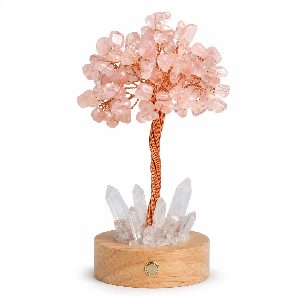 Creative Crystal Tree Night Light with Crushed Stone Base – Handcrafted Chakra Healing Energy Decor for Meditation, Yoga, Bedroom, Office, and Spiritual Gifts
